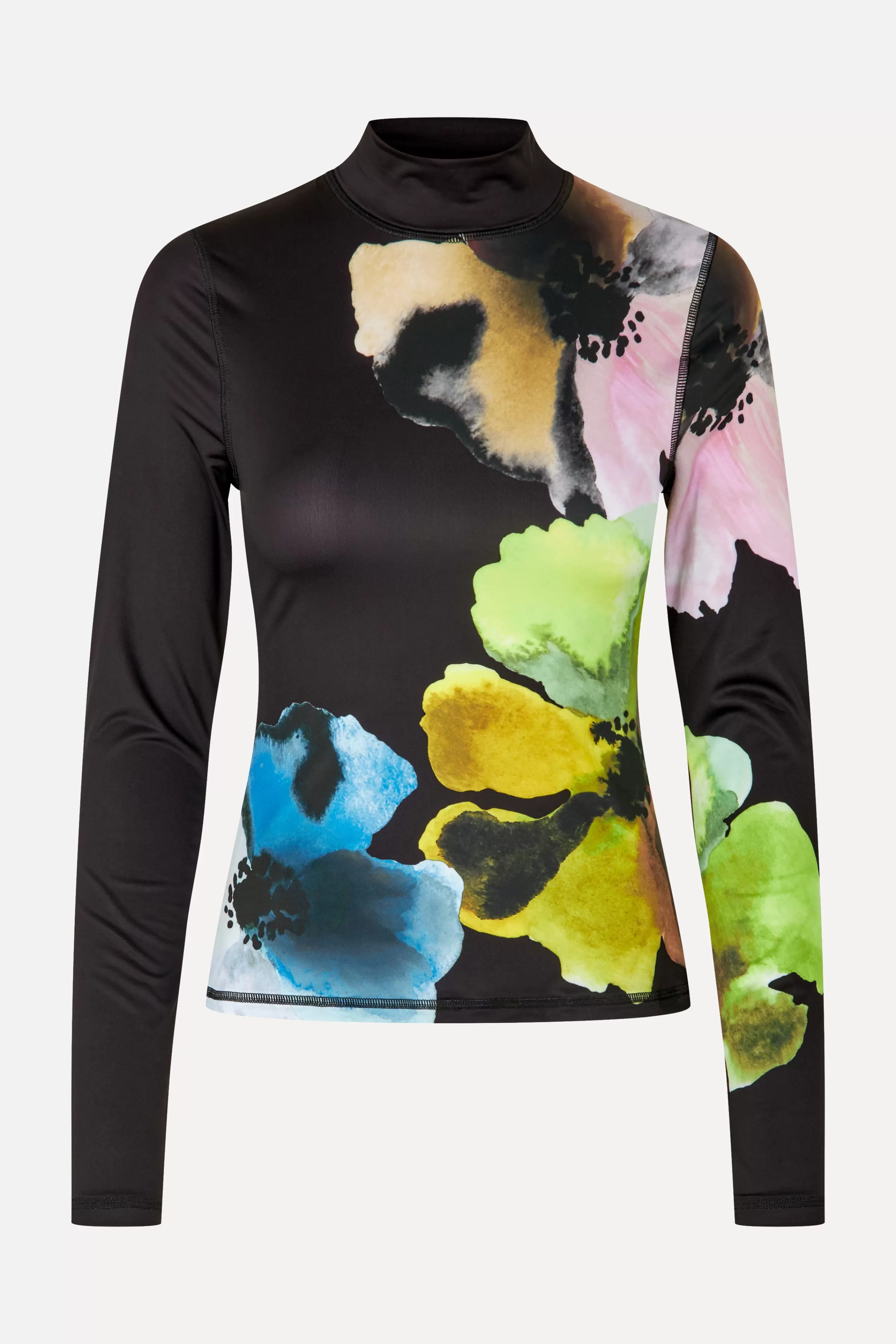 Tops & Shirts-STINE GOYA Elastic High Neck Collared Top - Watercolor Bloom Maxi WatercolorBloomMaxi